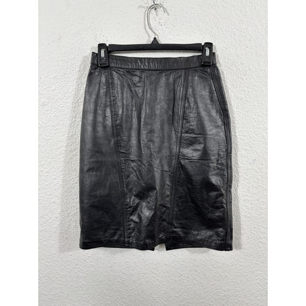 Vintage Winlit Leather Skirt Womens XS Small Black High Waist Rocker 90s